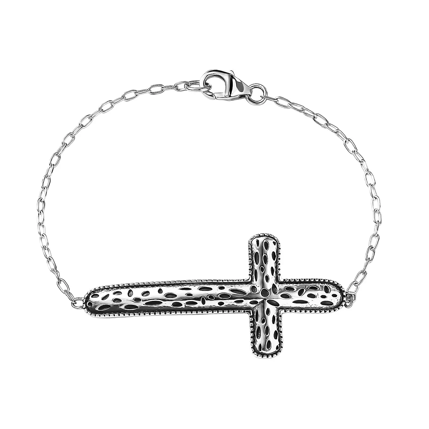 D'Joy Passport to Israel Artisan Crafted Cross Bracelet in Sterling Silver (7.25 In) 5.20 Grams
