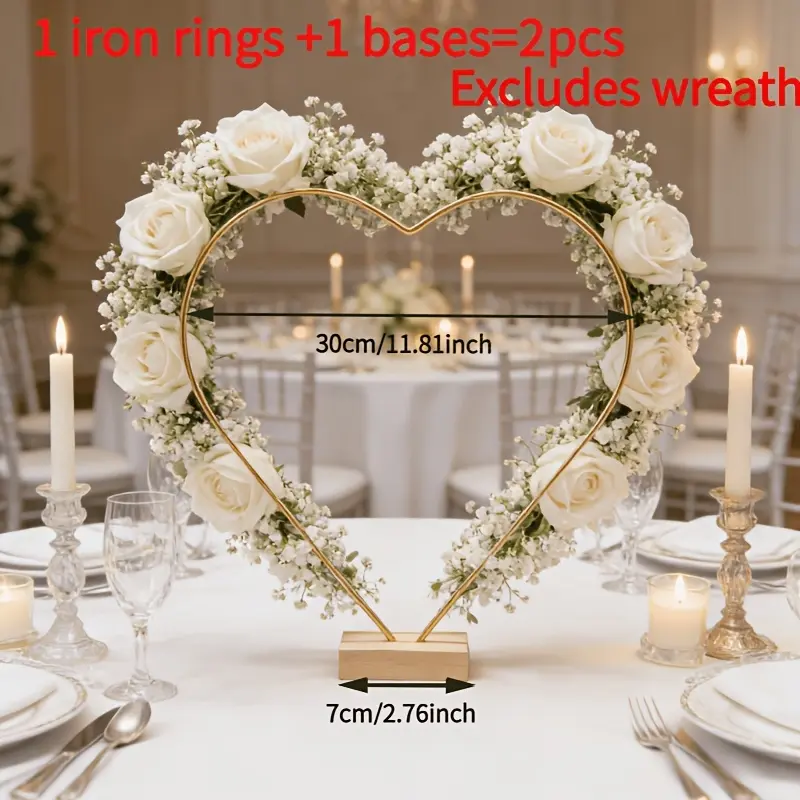 Metal Heart Wreath Display Stand Table Centerpiece for Anniversary Graduation DIY Home Decoration