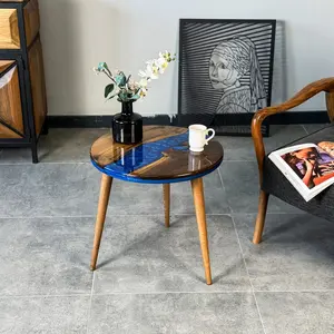 Live Edge Blue Epoxy River Side Table with Tapered Legs