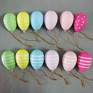 Easter Realistic Egg Shell Color Eggs Set of 12, Polka Dot Stripe Decorative Hanging Ornaments, Perfect Easter Decoration
