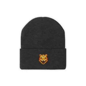 The Flaming Cosmo Tiger Black Knitted Beanie Hat