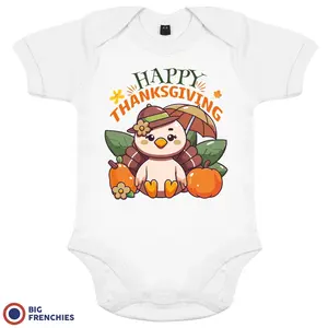 Happy Thanksgiving With A Turkey Organic Cotton Baby Onesie