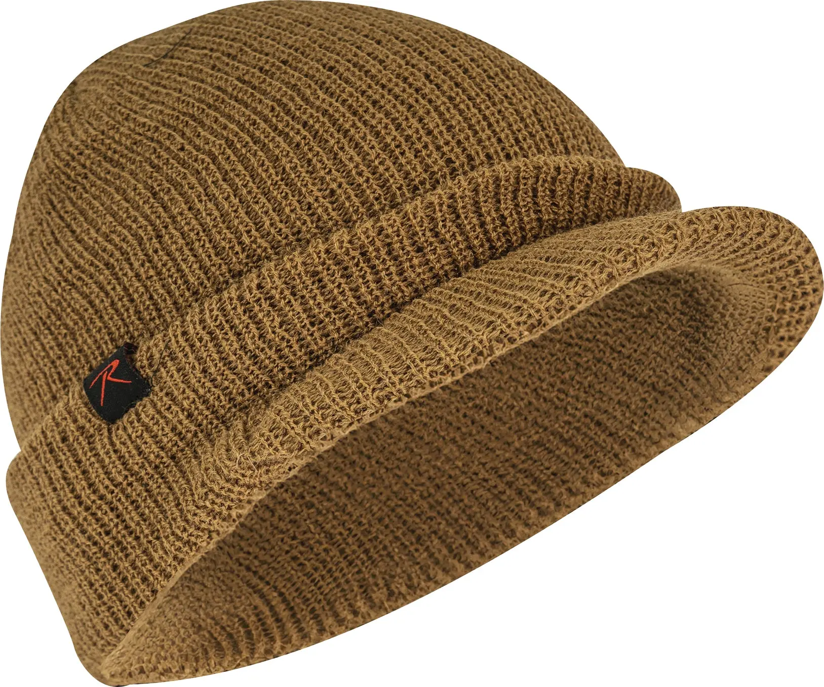 Unisex Coyote Brown Fitted Hat Beanie - 100% Wool Double-Layer Warm Rothco-Tagged Brimmed Knitted Cap, Hats for Women, Casual Military Outdoor/Beach Accessory with 100% Wool Warmth Focus