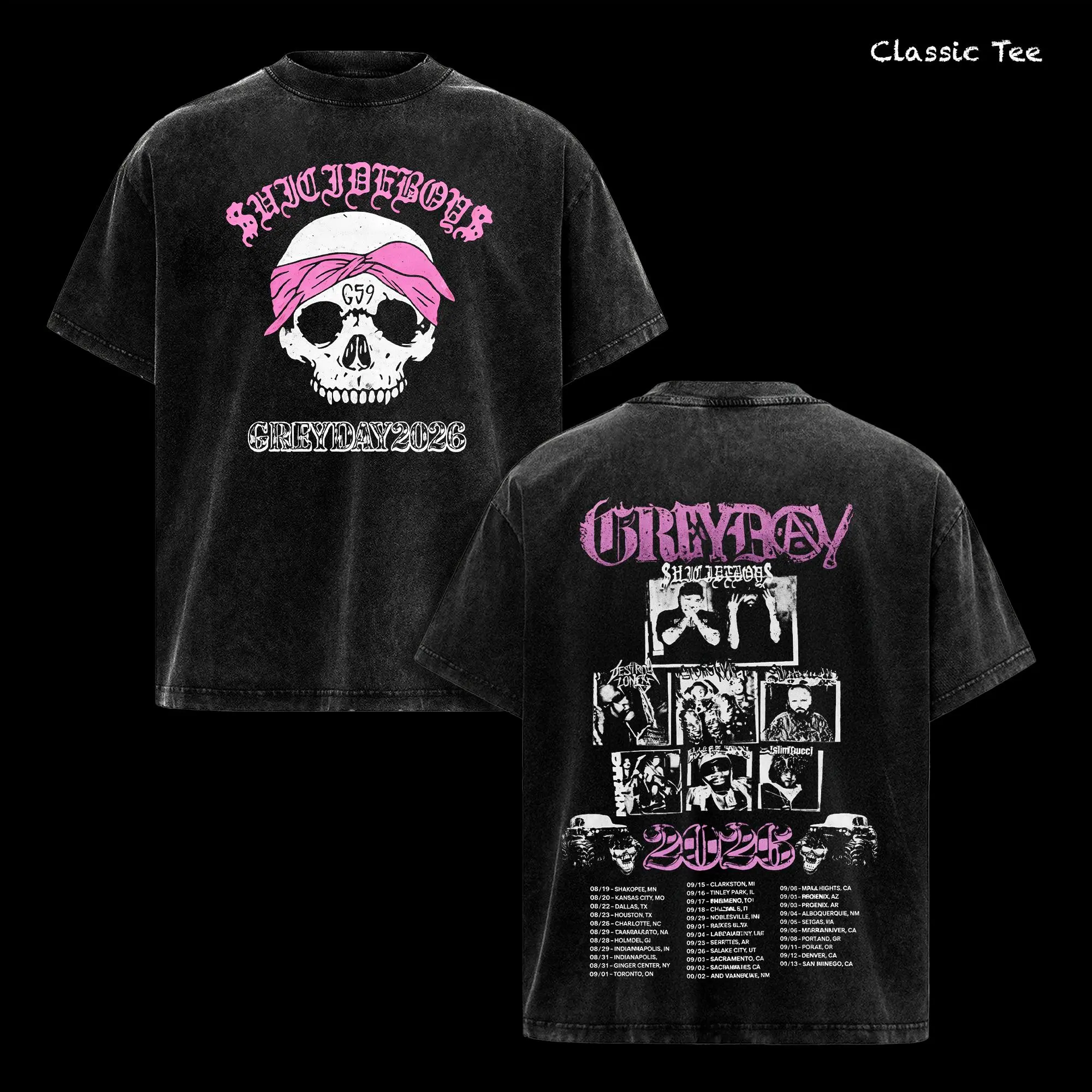 GreyDay 2026 Tour Shirt – Vintage Acid Washed Oversized Graphic T