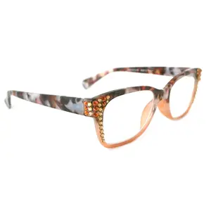 Aya, (Bling) Women Reading Glasses Adorned W ( Cooper, Light Colorado) Genuine European Crystals. +1.25.. +3 Square  NY Fifth Avenue