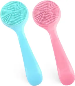 2 Pack Silicone Manual Facial Cleansing Brush Manual Handheld Silicone Face Scrubber Soft Bristles Waterproof Exfoliating Face Brush Face Cleaning Scrubber for Blackheads Makeup Residues Removal