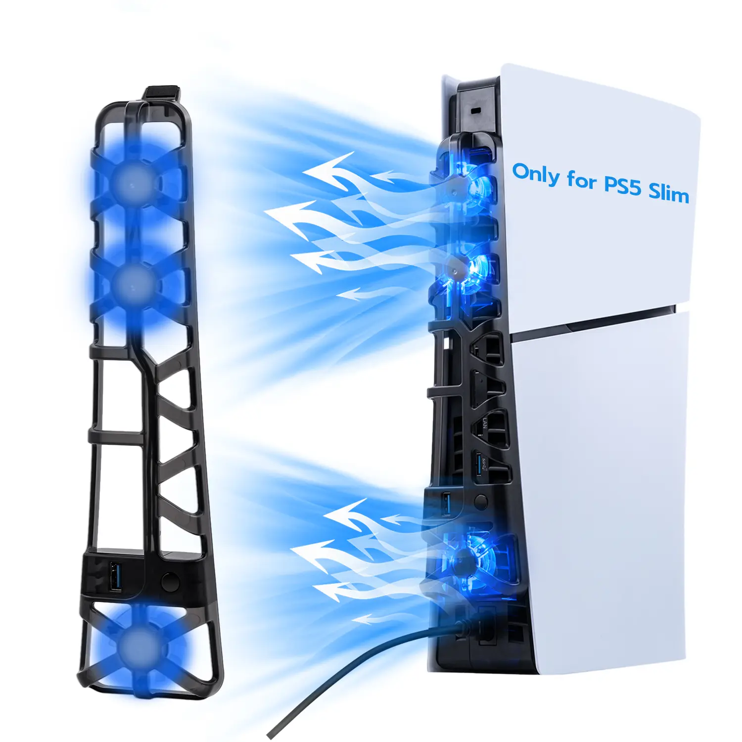 Mcbazel RGB Cooling Fan for PS5 Slim Console, Console Cables & Adapters Gaming Cooler with Temperature Control, 3-Speed Adjustment, Auto LED Light, Memory Function, USB 3.0 Port, Quiet Efficient System, 3 Speed Adjustable Modes