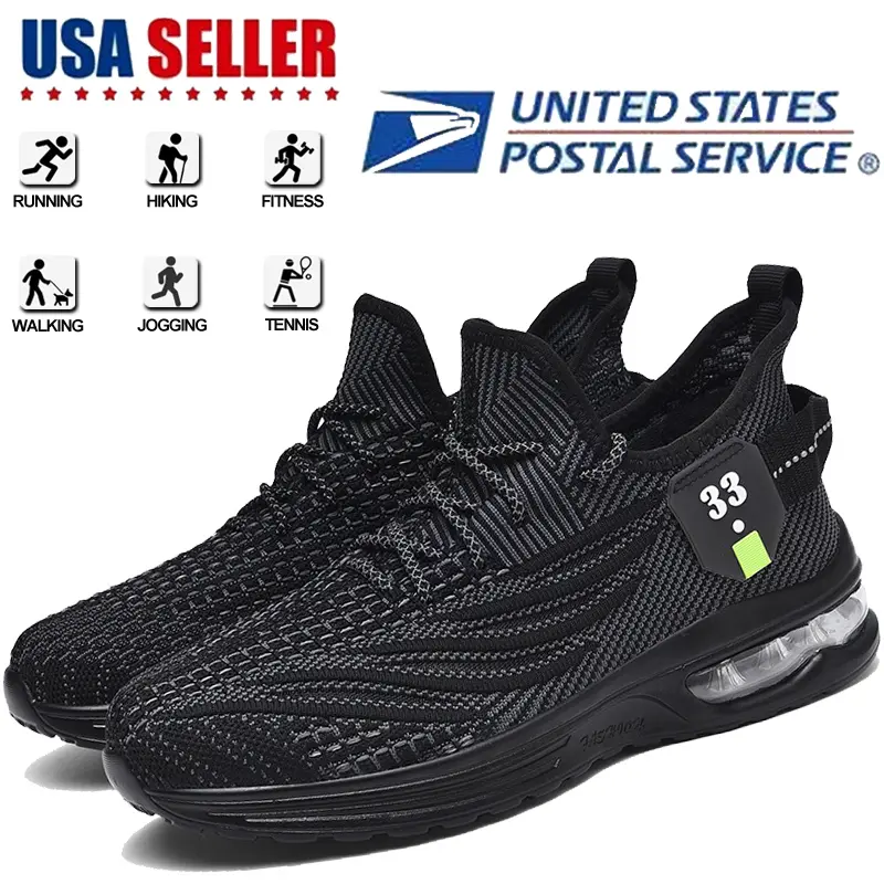 New Men's Breathable Lightweight Footwear - Lace-Up Casual Trainers with Elastane, PVC Sole, EVA, All-Season Athletic Shoes for Hiking, Jogging, Check Size Chart