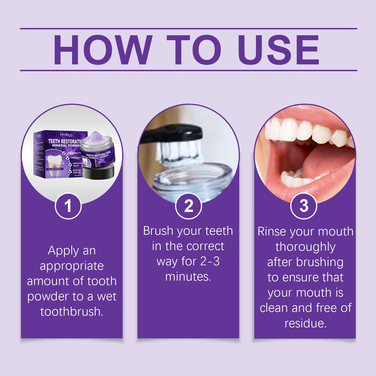 Oralhoe Purple Whitening Tooth Powder - Contains Hydroxyapatite, Removes Surface Stains, Whitens and Cleans, Strengthens Enamel, Long-Lasting Fresh Breath - Suitable for Daily Oral Care Toothpaste Sensitive Gentle Brightening