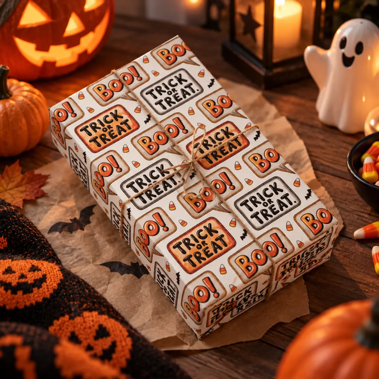 [Wrapping Paper] Trick Or Treat Halloween Candy Labels Spooky Season Gift
