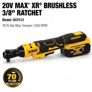 DEWALT 20V MAX XR Cordless 3/8" Ratchet DCF512 features 70 ft-lbs Max Torque and Brushless Motor for Tight Engine Spaces Variable Speed Trigger Professional Automotive Maintenance Kit Includes 5.0Ah Battery and Charger indoor use