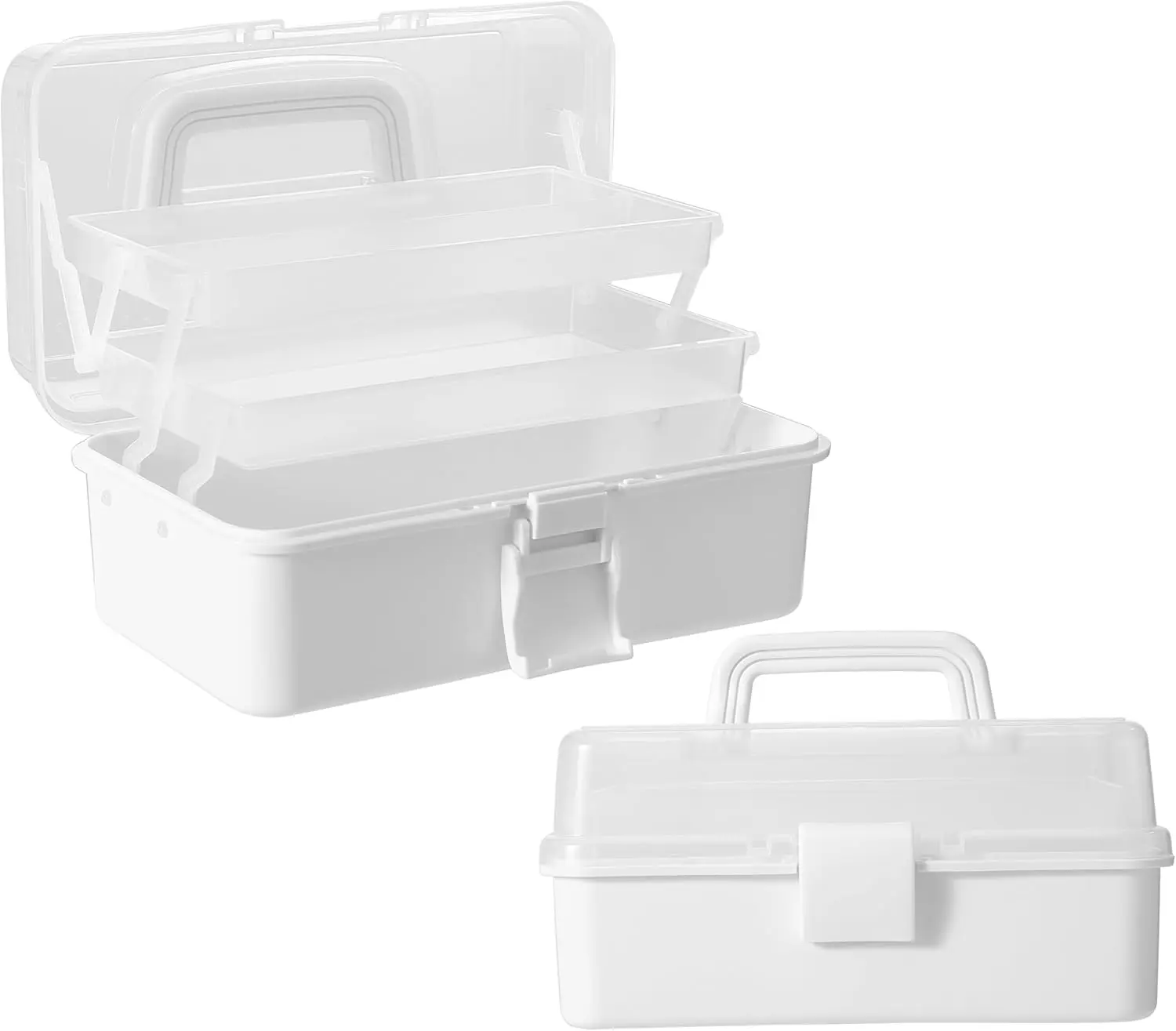 11(in) Versatile Three-Layer Folding Organizer Box,Ideal for Art & Crafts,Toys,Sewing Supplies, and Tools,Storage with Dual Trays,Elegant White