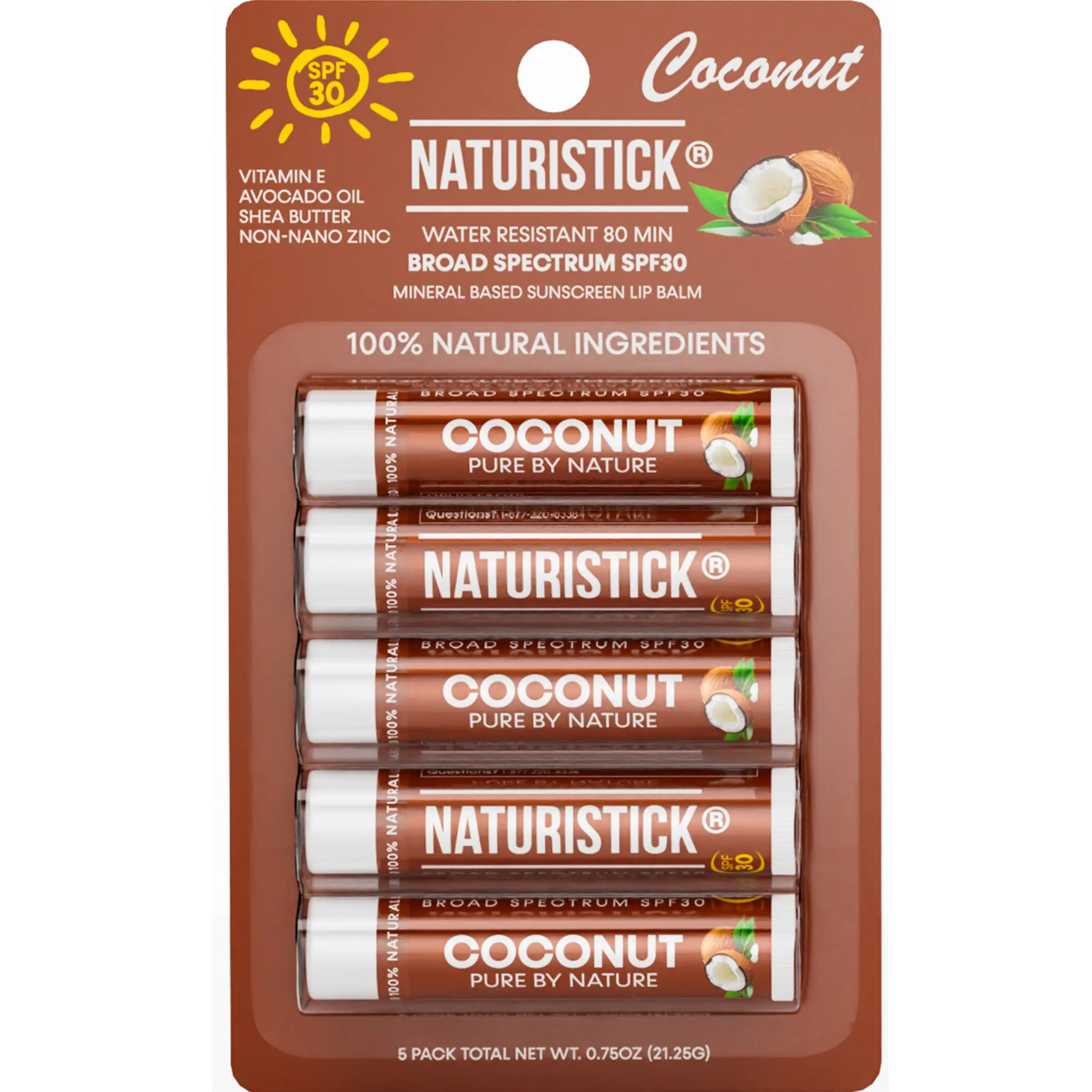 Naturistick UV Pro Mineral SPF 30 Lip Sunscreen 5-Pack | Coconut
