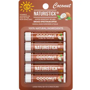Naturistick UV Pro Mineral SPF 30 Lip Balm – Coconut (5-Pack), Broad Spectrum Sun Protection