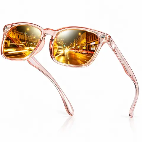 Night Vision Driving Glasses for Men & Women, Anti Glare Yellow Lens Polarized Night Time Eyeglasses, Enhances Visibility for Nighttime Driving  8082