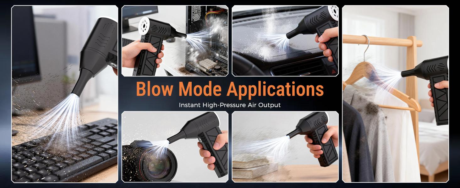 JORHUZS 2-in-1 Compressed Air Duster & Vacuum, High-Power Turbo Jet Fan, Cordless Rechargeable for Car, Electronics & Home Cleaning