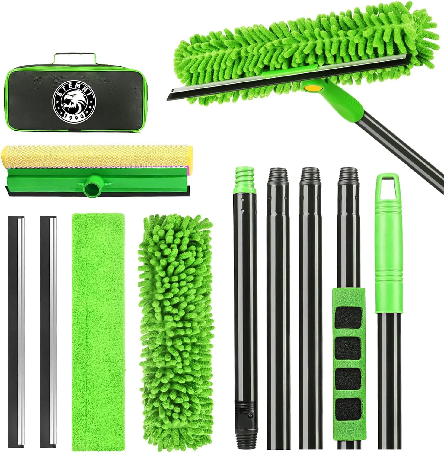 4-in-1 Window Cleaning Kit, 79" Squeegee Cleaner with Extension Pole, Window Washing Tool with Storage Bag