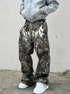 Men's Camo Pants, Loose-Fit Street Style Hip-Hop Fashion, Summer Kint Fabric, Vintage Trendy Design, Full Print Y2K Look, Camouflage Print Pants