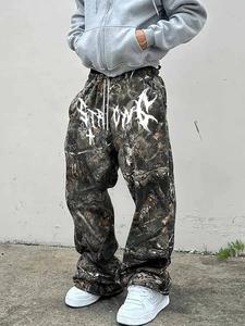 men's camo pants, loose-fit street style hip-hop fashion, summer kint fabric, vintage trendy design, full print y2k look