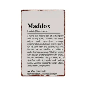 Maddox Name Meaning Poster Funny Metal Sign For Men's Nest, Classroom, Bedroom Office Wall Decoration, Size 12x8 Inches.