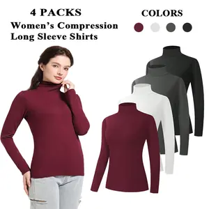 4 Packs Turtlenecks Women Long Sleeve Pullover Turtle Neck Mock Shirts Baselayer Undershirts Tops Womenswear outfits for women