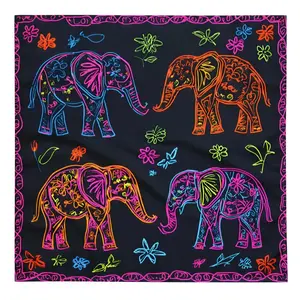 Neon Peaceful Elephants Bandana, Tapestry, Handkerchief, Neck Scarf, House Decoration, Pocket Square, Deluxe Design, 60x40Inch Tapestry, Wall Hanging Decor