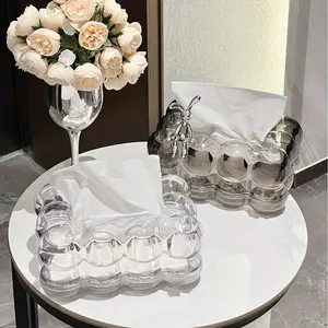 Elegant Cream-Style Tissue Box Holder - Luxury Home Decor For Living Room, Coffee Table & Dining Area Plastic Transparent Color