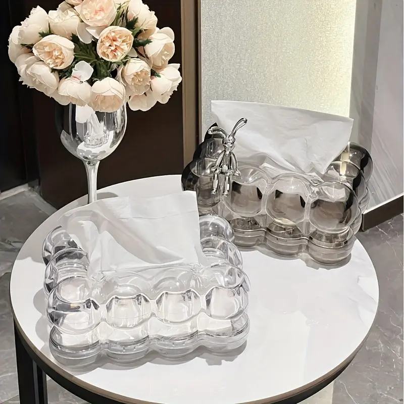 Elegant Cream-Style Tissue Box Holder - Luxury Home Decor For Living Room, Coffee Table & Dining Area Plastic Transparent Color