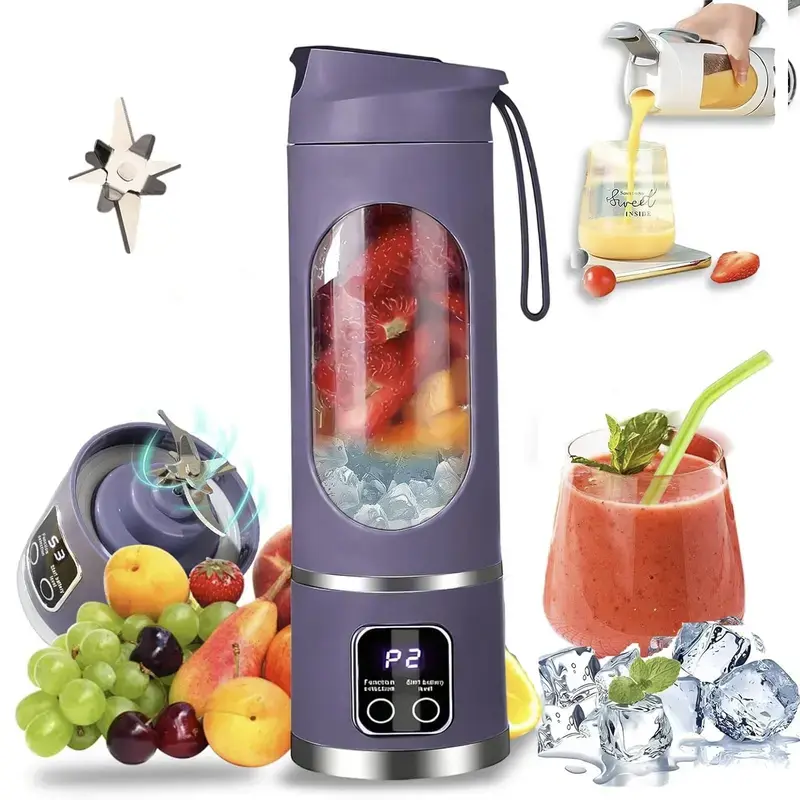 Best Portable Juicer Blender, USB Rechargeable & Compact for Smoothies On-The-Go - Perfect Travel, Smart LED Display Compact Personal Smoothie Maker, Great for Home, Office, Dorm, Back To School & Gym, Gift for Mom & Women