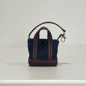 Handmade Upcycled Denim Dog Poop Bag Holder – Eco-Friendly, Clip-On Dispenser - Dark Stonewash + Deep Purple