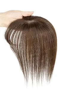 Breathable Mesh Base Women's Real Hair Topper 8-14 Inch Natural Color Straight Hair with Center Parting for Daily Use Glueless Human Hair