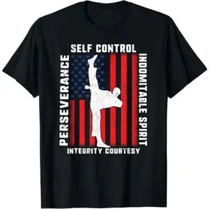 Taekwondo 5 Tenets Martial Arts Sports USA Flag T-Shirt