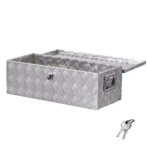 fathersdaygift VEVOR Heavy Duty Aluminum Truck Bed Tool Box, Stripes Plated Tool Box with Side Handle and Lock Keys, Storage Toolbox Chest Organizer for Trailer, Pickup, Truck Bed, RV, 30x13x9.6, Silver