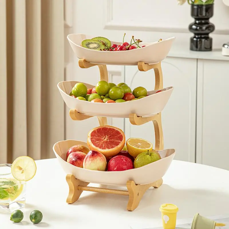 Kitchen Storage Organization 3-Tier Kitchen Organizer - Bamboo Fruit Bowl Stand - Meal Prep Containers & Snackle Box Container, Decorative Tiered Holder for Fruits/Snacks