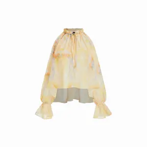 Cider Chiffon Abstract Tie Dye V-Neck Ruffled Raglan Sleeve Oversized Blouse Dealsforyou