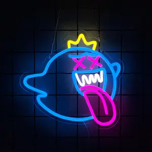 King Boo Neon Sign Ghost Led Neon Light Switch Gaming Neon Sign for Kids Game Room Man Cave Birthday Halloween Decor Christmas Gift
