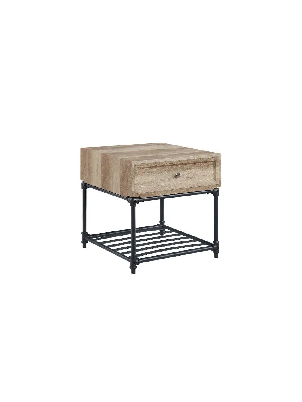 212 MAIN 22x22 in. Manufactured Wood & Metal Square End Table, Sandy Black & Oak, with Drawer and Shelf, Modern Accent/Entryway Table, Modern Accent Table