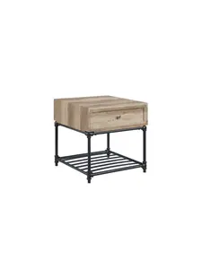 212 MAIN 22x22 in. Manufactured Wood & Metal Square End Table, Sandy Black & Oak, with Drawer and Shelf, Modern Accent/Entryway Table, Modern Accent Table