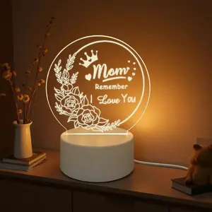 Mom Remember I Love You 2D Acrylic LED Night Light, Rose Crown Engraved Warm White Bedside Lamp, USB Powered Desk Decor Lamp, Best Mother's Day Birthday Gift for Mom, Bedroom Living Room Home Decor Nightlight