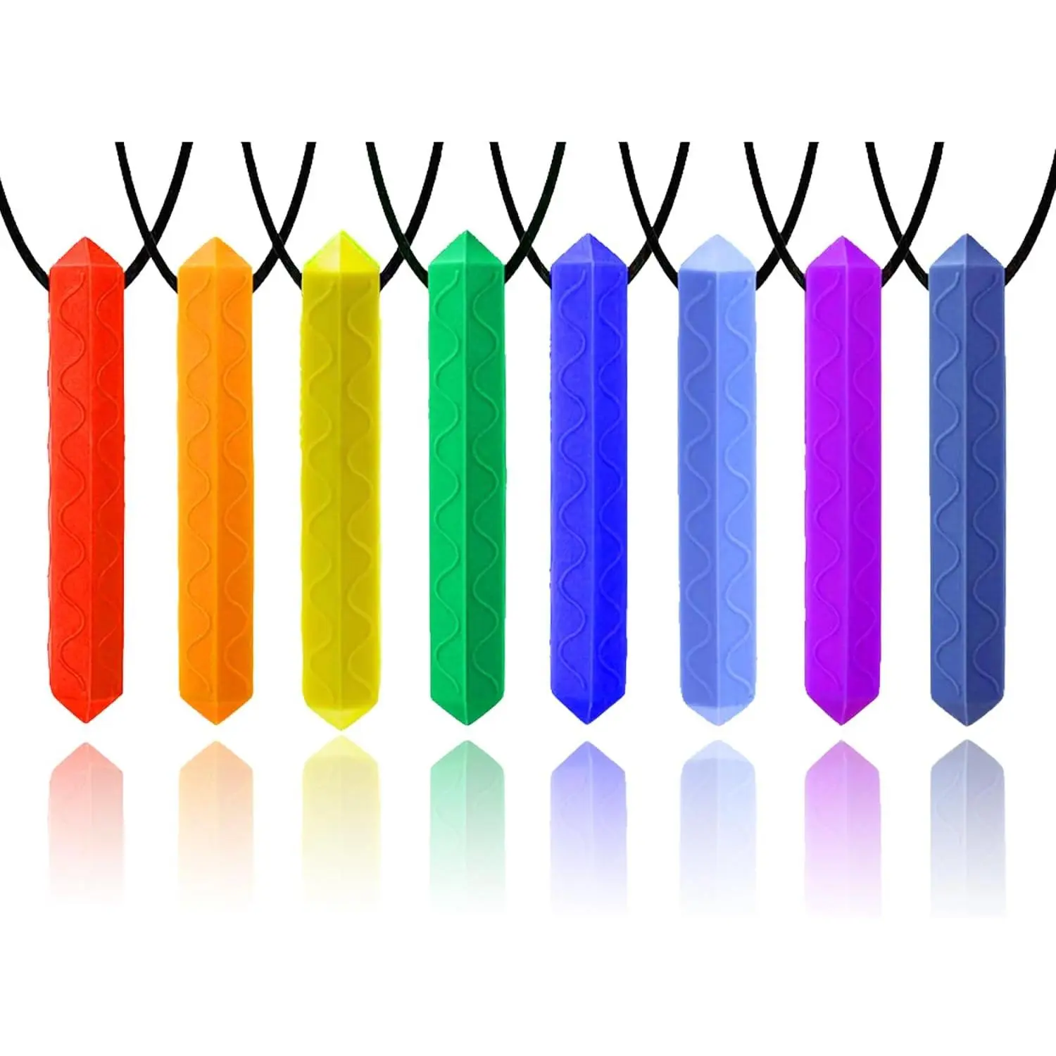 FN39 Sensory Chew Necklace, 8 Pack Diamond Chew Necklaces for Sensory Kids and Adults, Made from Food Grade Silicone for for Autistic, ADHD, Oral Motor Boys and Girls (Rainbow Color)