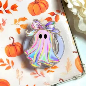 Iridescent Ghost Pumpkin Magnetic Phone Grip, Aesthetic Coquette Halloween Magsafe Kickstand, Trendy Girly Cute Ghost Gift