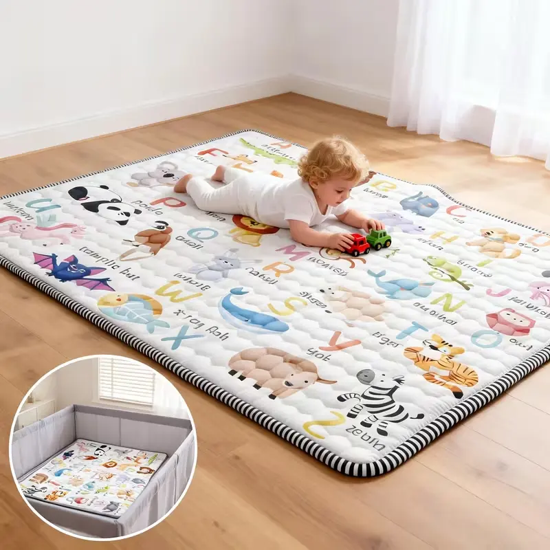Large Baby Crawling Mat, Playpen Mat with Super Soft Touch, Play Mat Featuring Animal Patterns, Soft Non-Slip & Washable Baby Floor Mat, Crawling Mat For Indoor & Outdoor, Foldable And Machine Washable