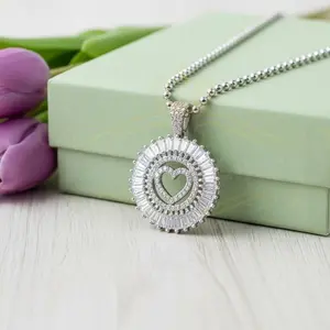 King Of Bling's Beautiful White Sterling Silver Heart Shape Pendant with 3.96ct Cubic Zirconia
