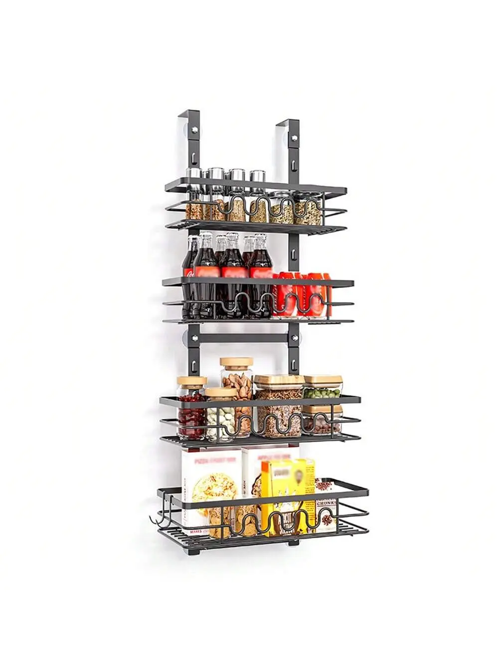 Over The Door Pantry Organizer 4-Tier Heavy-Duty Metal Hanging Kitchen Spice Rack Wall Mount-Door Organizer Narrow Pantry Door Organizers Hanging Pantry Organizers For Home Kitchen Bathroom