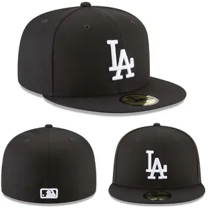 Black New Era Los Angeles Dodgers 59FIFTY Baseball Cap – Flat Brim Fitted Hat with Bold White LA Logo, Premium MLB Streetwear for Everyday Wear