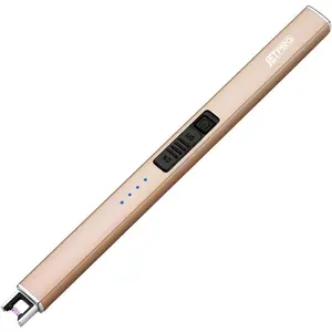 Electric Arc Windproof Lighter Flameless USB Lighter with Safety Lock for Candle BBQ Camping (Gold)