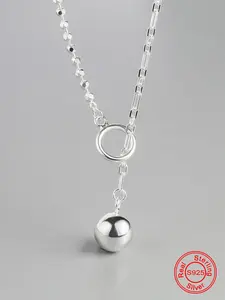S925 Sterling Silver Ball Decor Irregular Pendant Necklace, Dainty Necklace, Fashion Jewelry Accessories for Women & Girls, Trendy All-match & Exquisite Jewelry for Gift, with Box, Trendy Charms Necklace