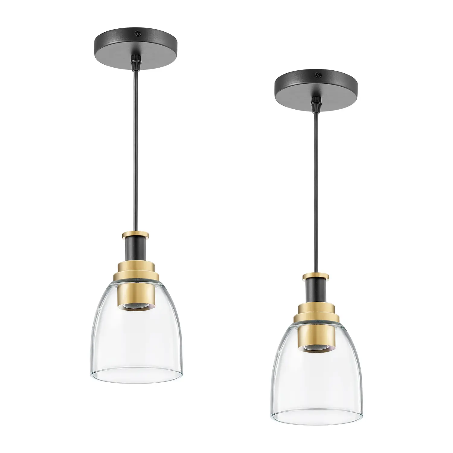 【DealsForYouDays】VEVOR 1-Light Pendant Light 2 Pack Kitchen Island Lights with Clear Glass Shade & Hanging Cord Black and Gold Finish Adjustable Height Pendant Lighting for Bedroom Hallway Entryway Kitchen