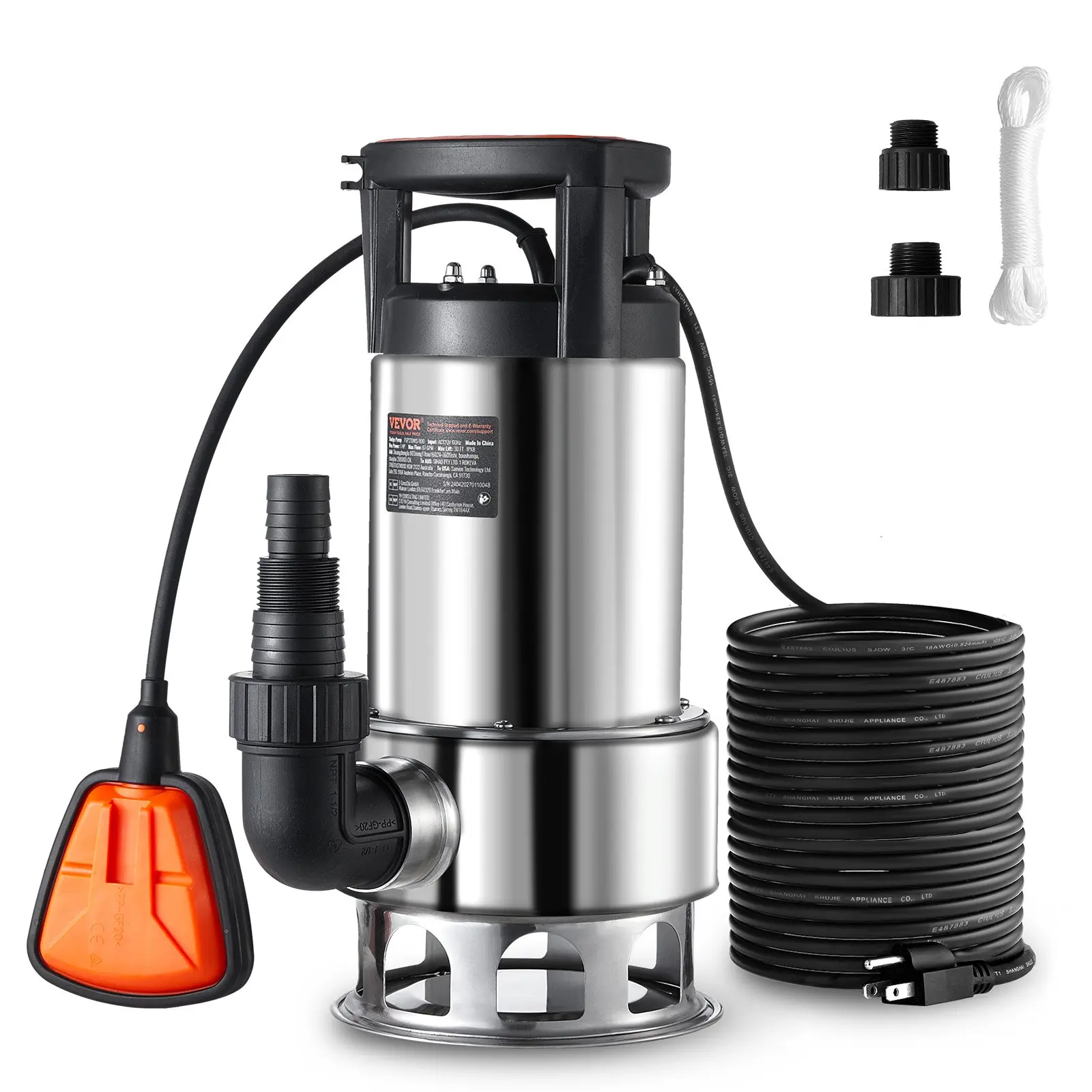 【DealsForYouDays】1.0HP Stainless Steel Submersible Sludge Pump, 4020GPH, 30FT Lift, 26FT Power Cord, Automatic Control Float Switch, 1.5" Male Thread Connector, Drains Clean/Dirty Water, Boosts Efficiency for Pool, Waste Management