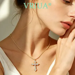 VRIUA Gold/Sliver Cross Necklace for Women Dainty Gold Cross Necklace Simple Small Cross Necklace Box Chain Cross Pendant Necklace gifts for women